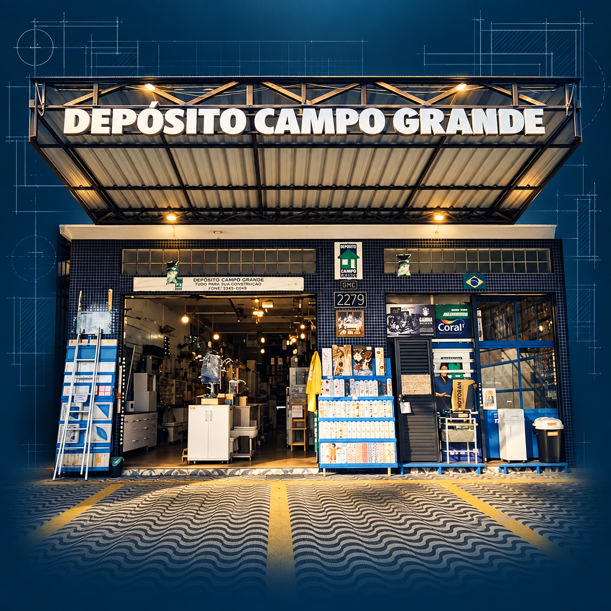 Fachada do Depósito Campo Grande em composição gráfica