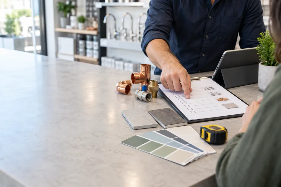 Orientação sobre materiais hidráulicos e acabamentos